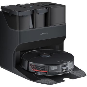 Robot de aspirare Roborock S7 MaxV Ultra, 5100 Pa, Mop cu ultrasunete 3000/min, 74W, Identificarea covorului cu ultrasunete, Recunoastere automata a camerei, Auto-umplere cu apa, 180 min (mod silențios), Recipient praf: 400ml, Recipient apa: 200ml, Negru
