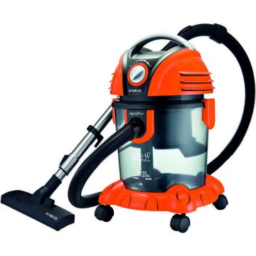 Aspirator cu filtrare prin apă Samus Aquafilter Orange, 1550 W, Umed/uscat, 15 L, Funcție suflare aer, Perie pentru aspirare lichide, Filtru HEPA, Portocaliu