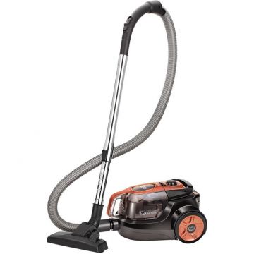 Aspirator fara sac MPM MOD-25, 1.1 l, 750 W, 2 filtre HEPA 13, tehnologie de aspirare CYCLONE, tub telescopic metalic, reglarea puterii de aspirare, Negru/Portocaliu