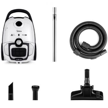 Midea Aspirator cu saci Midea B7 MBC1780WB, 800 W, sac de praf de 3 litri, filtru HEPA12 lavabil, cablu de alimentare 5 m, Alb-Negru