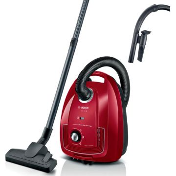 Aspirator Bosch Seria 4 BGB38RD2, cu sac, 600W, 4L, Rosu/Negru