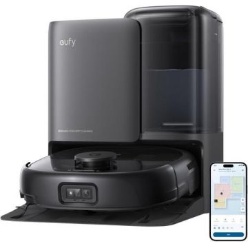 Aspirator robot eufy E25 Omni cu mop, sistem 20,000 Pa, sistem HydroJet, statie All-in-one (Negru)
