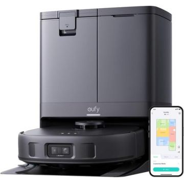 Aspirator robot eufy X10 Pro Omni, 8,000 Pa, Dual Mop, AI, Autonomie 120 minute, 60 W, Apa curata 3 l, Apa uzata 2.7 l, Recipient praf 2.5 l (Negru)