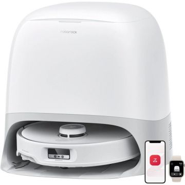 Aspirator robot Roborock Qrevo Curv RSD0712CE, 18500 Pa, Aspirare uscata si cu mop, Autonomie 240 min, Navigare LiDAR, Control vocal, Recunoastere animal de companie, Alb