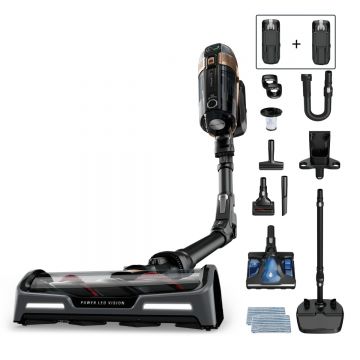 Aspirator vertical Rowenta X-Force Flex 15.60 Aqua RH99G3WO  520W  2 baterii cu autonomie de cate 80 min  tehnologie flex  display control  accesorii