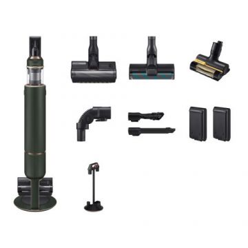 Aspirator vertical Samsung Bespoke Jet Plus Complete Extra VS20B95943N, 580W, autonomie 120 min, statie de curatare integrata, display LCD, 2 baterii, filtru HEPA, perie Jet Dual, accesorii complete (Verde)