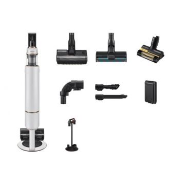 Aspirator vertical Samsung BESPOKE Jet Plus Complete VS20B95843W/WA, 580 W, Autonomie 60 minute, Tehnologie Multi-Ciclonica, Recipient 0.5 l, Display LCD, Statie de incarcare, Perie cu LED (Alb)
