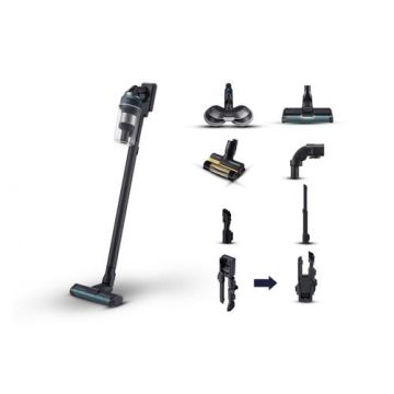 Aspirator vertical Samsung Jet 85 Premium VS20C852FTB/GE, 0.8L, 25.2V, 580W, Digital Inverter, Perie Slim LED pentru parchet, Perie Mop, Perie Pet, 60 min autonomie, (Negru/Albastru)