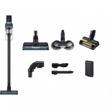 Aspirator vertical Samsung Jet 85 Premium VS20C852FTB/GE, 0.8L, 25.2V, 580W, Digital Inverter, Perie Slim LED pentru parchet, Perie Mop, Perie Pet, 60 min autonomie, (Negru/Albastru)