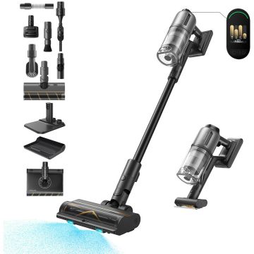 Dreame Aspirator vertical fara fir Dreame Z30 AquaCycle ,310AW, motor 150.000rpm TurboMotor, AquaCycle 400ml/320ml (apa curata/murdara), filtru HEPA H14 99.99 0.1m, 8x3200mAh, autonomie 90min, senzor praf, perie CelesTect cu LED, ecran LCD, Gri