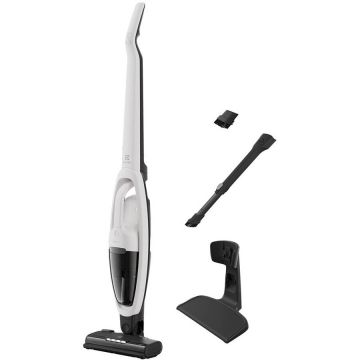 Electrolux Aspirator vertical 2 in 1 Electrolux Seria 500 ES52CB18SH, 18 V, 2000 mAh, autonomie max 45 min, 2 trepte de putere, perie multisuprafete cu lumina LED, alb