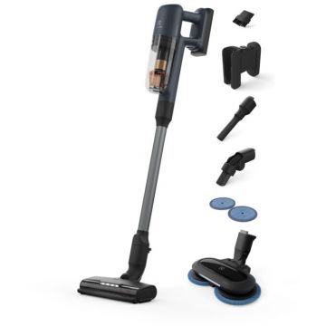 Electrolux Aspirator vertical multifunctional Electrolux Seria 700 EP71B14WET, 150 W, 4000 mAh Li-Ion, autonomie max 50 min, perie motorizata multi-suprafete PowerPro cu lumina LED, tehnologie BrushRollClean automata, perie PowerPro Mop cu lumina LED, Al