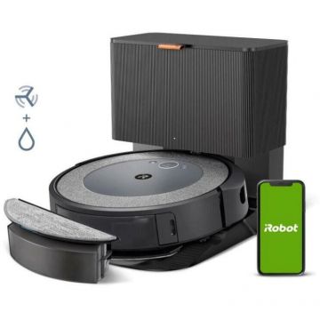 iRobot Aspirator robot iRobot Roomba Combo i5+ (i557640), Rezervor apa 0.276 l, Rezervor 0.389 l, Autonomie 75 minute, Negru/Gri iRobot Aspirator robot iRobot Roomba Combo i5+ (i557640), Rezervor apa 0.276 l, Rezervor 0.389 l, Autonomie 75 minute, Negru/Gri