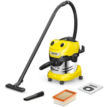 Karcher Aspirator universal Karcher WD 4 S, uscat/umed, fara sac, 1000W, 20l, Negru/galben Karcher Aspirator universal Karcher WD 4 S, uscat/umed, fara sac, 1000W, 20l, Negru/galben