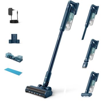 Philips Aspirator vertical Philips XC5141/01 Aqua Seria 5000, 25.2V, durata de functionare pana la 60 min, sistem de filtrare in 3 etape, lumini LED, afisaj digital, baterie detasabila, Albastru