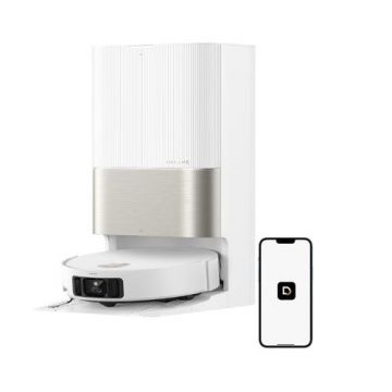 Robot de aspirare Dreame X50 Ultra Complete RLX85CE-4-WH, detectare AI a obstacolelor si navigare la 360°, comanda vocala, depasire obstacol de 6CM, aspirare 20000Pa, perie dubla anti-incurcare (Alb)