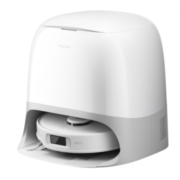 Robot de aspirare Roborock Qrevo Curv 5A1 QRCS02-00, 18500 PA, tehnologie HyperForce, sistem Dual Anti-Tangle, dock multifunctional 3.0, autocuratare cu apa fierbinte, uscare cu aer cald (Alb)