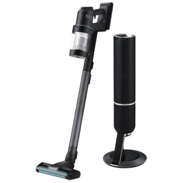 Samsung Aspirator vertical Samsung Bespoke Jet AI VS28C9784QK, 0.5L, Statie colectare praf Clean Station 2L, 25.2V, 730W, Digital Inverter, Wi-Fi, LCD, Perie Slim LED pentru parchet, Perie Active Dual LED pentru covoare, Perie Pet, 160 min Negru