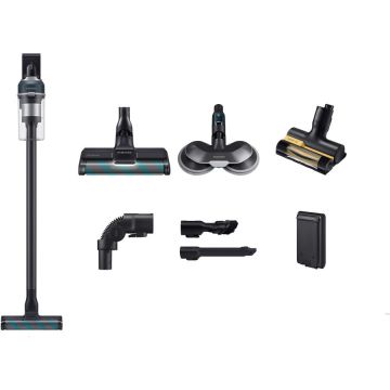Samsung Aspirator vertical Samsung Jet 85 Premium VS20C852FTB/GE, 0.8L, 25.2V, 580W, Digital Inverter, Perie Slim LED pentru parchet, Perie Mop, Perie Pet, 60 min autonomie, Negru-Albastru