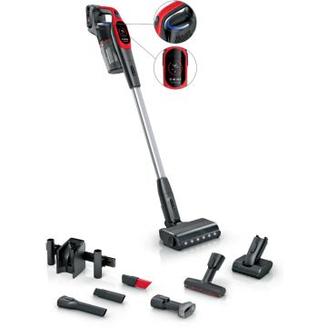 Aspirator Bosch Unlimited 9 BBS931PET, vertical, 0.4L, Negru/Rosu