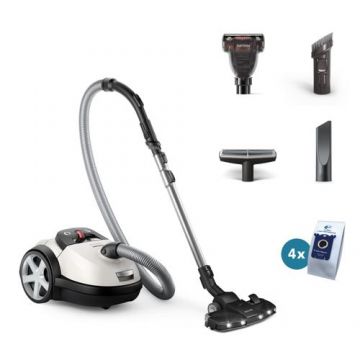 Aspirator cu sac Philips Performer Seria 8000 XD8142/12, 900 W, 4 l, Filtru HEPA, S-Bag (Alb)