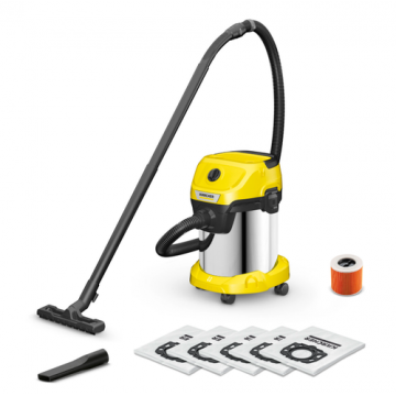 Aspirator Karcher WD 3 S V-17/4/20 + 4 saci filtranti, umed/uscat, 1000W, 230mbar (Galben/Negru)