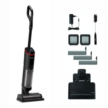 Aspirator vertical, fara fir, cu abur si aspirare umed-uscata, 450 W, aspirare 14 kPa, 0.6 l, 71 Db, 4,2 Kg, gri negru, Polti RollySteam WD40C
