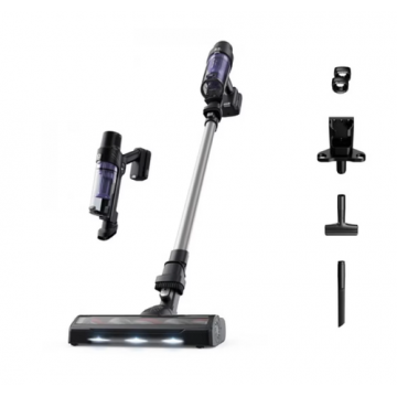 Aspirator vertical fara fir Rowenta X-Pert 7.60 RH6A35WO, 140 W, Autonomie pana la 45 minute, filtrare 99%, recipient de praf 0.44L, Perie cu LED, Tehnologie ciclonica (Violet/Negru)