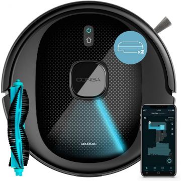 CECOTEC Robot de aspirare Conga 7490 Immortal X-Treme, 4 in 1, 2600 Pa, Laser, Autonomie 120 minute, Rezervor lichide si praf, Functie mop, mop suplimentar, Negru