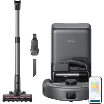 eufy Aspirator robot eufy E20 3-in-1, 8.000Pa, Statie Auto-Golire, Sistem Filtrare cu 5 nivele, Negru