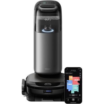 eufy Aspirator robot Eufy Robot Vacuum Omni S1 Pro, Statie All-in-One, HydroJet Robot, Aspirator si Mop, 8000 Pa, Negru