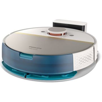 Philips Aspirator Robot Philips Seria 7000 Aqua HomeRun XU7000/02, 0.3l, 14.4V, Autonomie Maxima 180 minute, Wi-Fi, Functie Mop, Alb-Auri