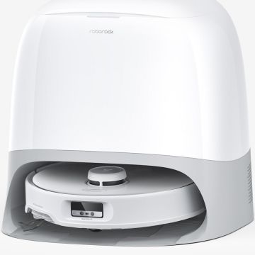 ROBOROCK Robot de aspirare Roborock Qrevo Curv cu statie de incarcare, 18500 pa, aspirator, mop si statie inteligenta cu golire automata, 66W, Lidar, baterie 5200mAh, AdaptLift, asistent vocal, mop rotativ, Alb