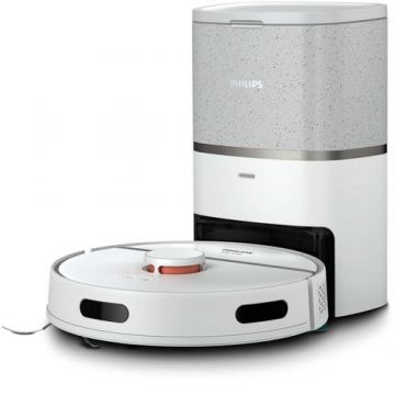 Robot de aspirare Philips Home Run XU3110/02, aspirator si mop, statie de golire automata, Pa 4000, 4800 mAh, autonomie pana la 230 min, sac de praf 3L, aplicatie HomeRun (Alb)