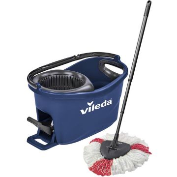 Vileda Set mop Vileda Turbo Easy Wring & Clean Box, stergator de podea, include centrifuga si pedala de picior, Albastru-Negru