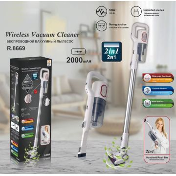 Aspirator fara fir, RAF R8669, 120 W, vertical si de mana, 2 in 1, 54-126 cm lungime, 16 cm latime, alb