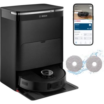 BOSCH Aspirator robot Bosch Spotless Max BCRDW3B, Aspirare uscata si cu mop, 11000 Pa, Recipient praf 275ml, Navigare LiDAR, Negru