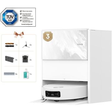 Dreame Robot de aspirare cu mop Dreame Aqua 10 Ultra Track Complete, tehnologie TrackSync™, statie automata de golire 3.5l, 25000Pa, functie autocuratare mop la 100˚C ThermoHub™, baterie 6400mAh, alb