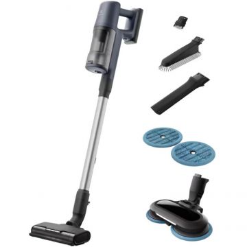 Electrolux Aspirator vertical Electrolux Seria 600 EP61H21WET, 21.6V, 2500 mAh, recipient praf 0.5l, tub inox, perie PowerPro multisuprafete cu LED, Perie PowerPro MOP cu 4 lavete rotative incluse, 79 dB, autonomie max 50 minute, albastru denim