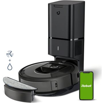 iRobot Robot de aspirare cu mop, iRobot Combo i8+, i857840, golire automata in CleanBase, sistem de curatare Aeroforce in 4 etape, recipient lavabil, navigare iAdapt, 10 harti in aplicatia iRobot Home, Dirt Detect, zone keep out, negru