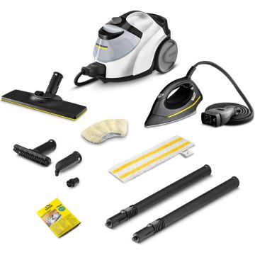 Karcher Aparat de curatat cu abur multifunctional Karcher SC 5 EasyFix Iron, 2250 W, 4.2 bar, rezervor 1.5 l, kit curatare podea, accesorii curatare suprafete multiple, pudra de decalcifiere, fier de calcat cu abur, 1.512-661.0, Alb/Negru