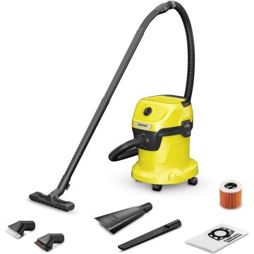 Karcher Aspirator umed-scat Karcher WD 3 V-15/4/20 Car, umed si uscat, rezervor de 15 L, furtun de 2 m, 1000 w, functie de suflare, include duza auto, perie de aspirare cu peri moi si peri tari, Galben/Negru