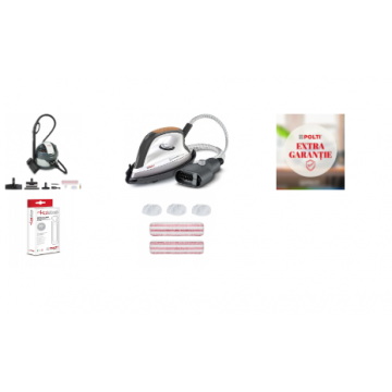 Pachet Editie LImitata Aparat de Curatat cu Abur Polti Vaporetto Eco Pro 3.0, 2000 W, Emisie Abur 110 g min, Presiune Abur 4.5 BAR, Gri