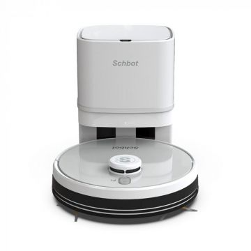 Robot de Aspirare Schbot F1 Pitbox cu Statie de Golire si Incarcare Automata, Aspirator Robot 3 in 1: aspirare, spalare podele, curatare uscata si umeda, Autonomie 55 - 110 minute, Alb