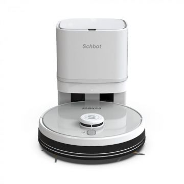 Robot de Aspirare Schbot F1 Pitbox cu Statie de Golire si Incarcare Automata, Aspirator Robot 3 in 1: aspirare, spalare podele, curatare uscata si umeda, Autonomie 55 - 110 minute, Alb