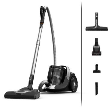 Rowenta Aspirator fara sac Rowenta Green Force Cyclonic Effitech®+ RO7C66EA, 500 W, recipient pentru praf capacitate 2.5 L, design eco, filtrare tip HEPA, negru & verde