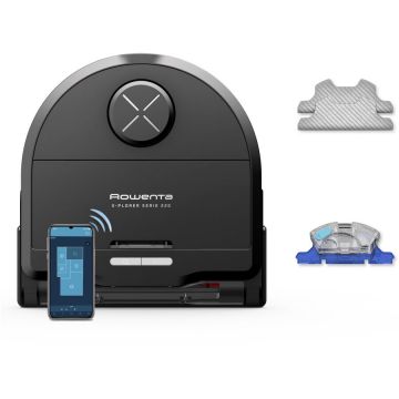 Rowenta Aspirator robot Rowenta X-Plorer Serie 220 RR9465WH, aspirator si mop, autonomie 120 min, recipient praf 0.35L, nivel de zgomot 70 dB(A), sistem Smart Aqua Power, negru