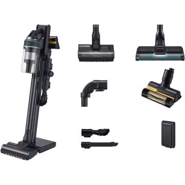 Samsung Aspirator vertical Samsung Jet 95 Complete VS20C9544TB/GE, 0.8L, 25.2V, 580W, Digital Inverter, Perie Jet Dual pentru covoare, Perie Slim LED pentru parchet, Perie Pet, Z-Station, 60 min autonomie, Negru-Albastru