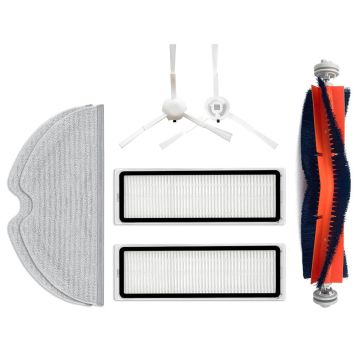 Set accesorii PAA-home®, compatibil cu aspiratoarele Xiaomi Mijia 2C, 2 filtre, 2 perii laterale albe, 1 perie centrala cu capeti detasabili, 2 lavete