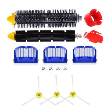 Set accesorii PAA-home compatibile cu aspiratoarele iRobot Roomba 600 610 620 650, 3 perii laterale cu 3 brate, 3 filtre, 2 peri centrale cu capeti de